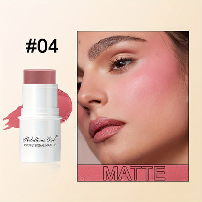 Creamy Blush Stick Makeup Kit — 4-Piece Set with Highlighter Bronzer Contour Stick & Brush | Waterproof Long-Lasting | Matte & Shiny Finish | Cheek Sculpting