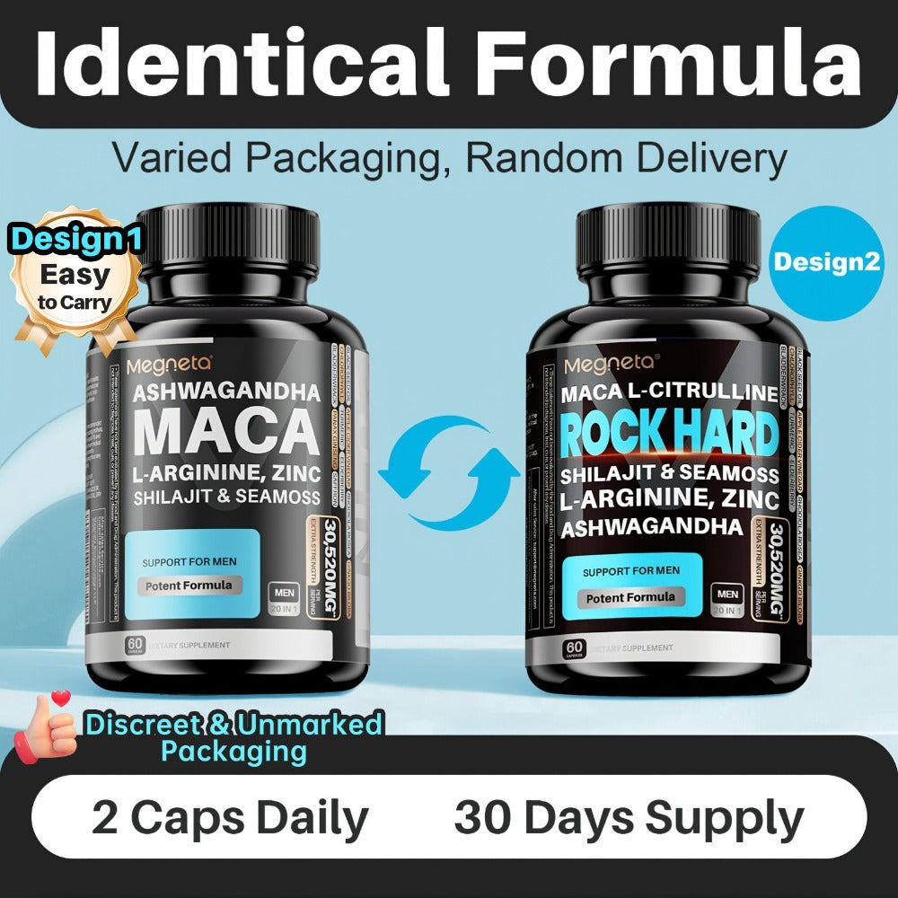 (2pcs) Rock Hard Package| Double-Acting Mixture with Maca, L-Arginine, Shila| Daily Fuel, 3rd Party Tested, 60-Day Supply