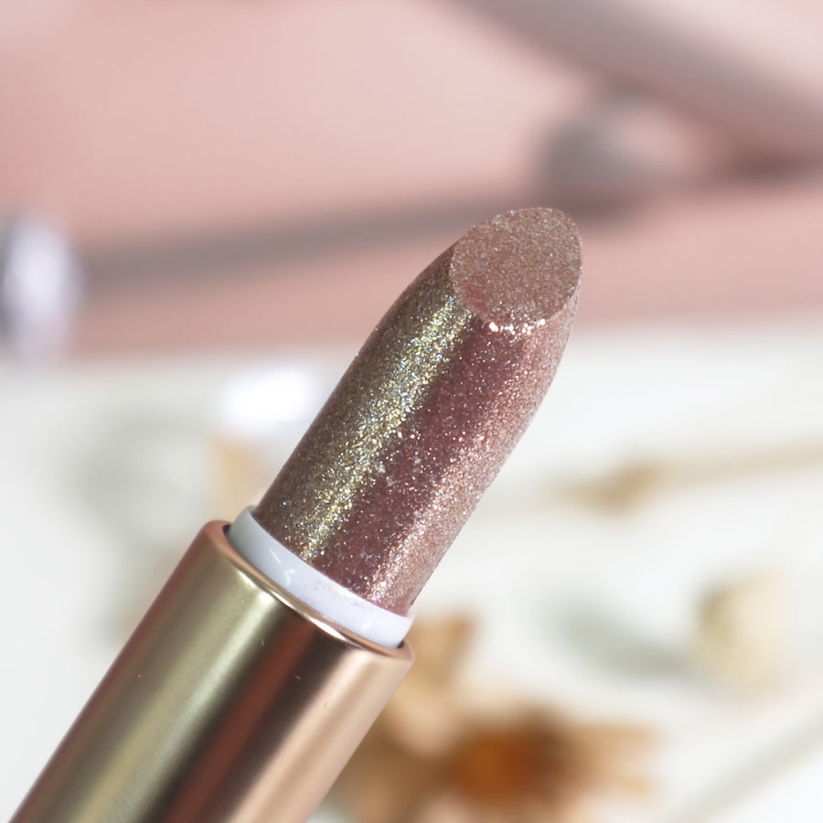 3pcs Nude Brown Pearlescent Lipstick Chewy Golden Metallic Texture with Golden Bling Glitter Lipstick Suitable for All Light Beige Daily Light Makeup Plain Face Available for Music Festival