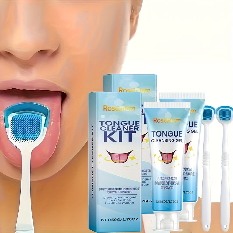 Tongue Cleaner Kit Probiotic Cleansing Gel Tongue Brush Set Bad Breath Eliminator Fresh Mouth Daily Oral Hygiene Care Gentle Non-Irritating for Sensitive Mouths Adults Gift