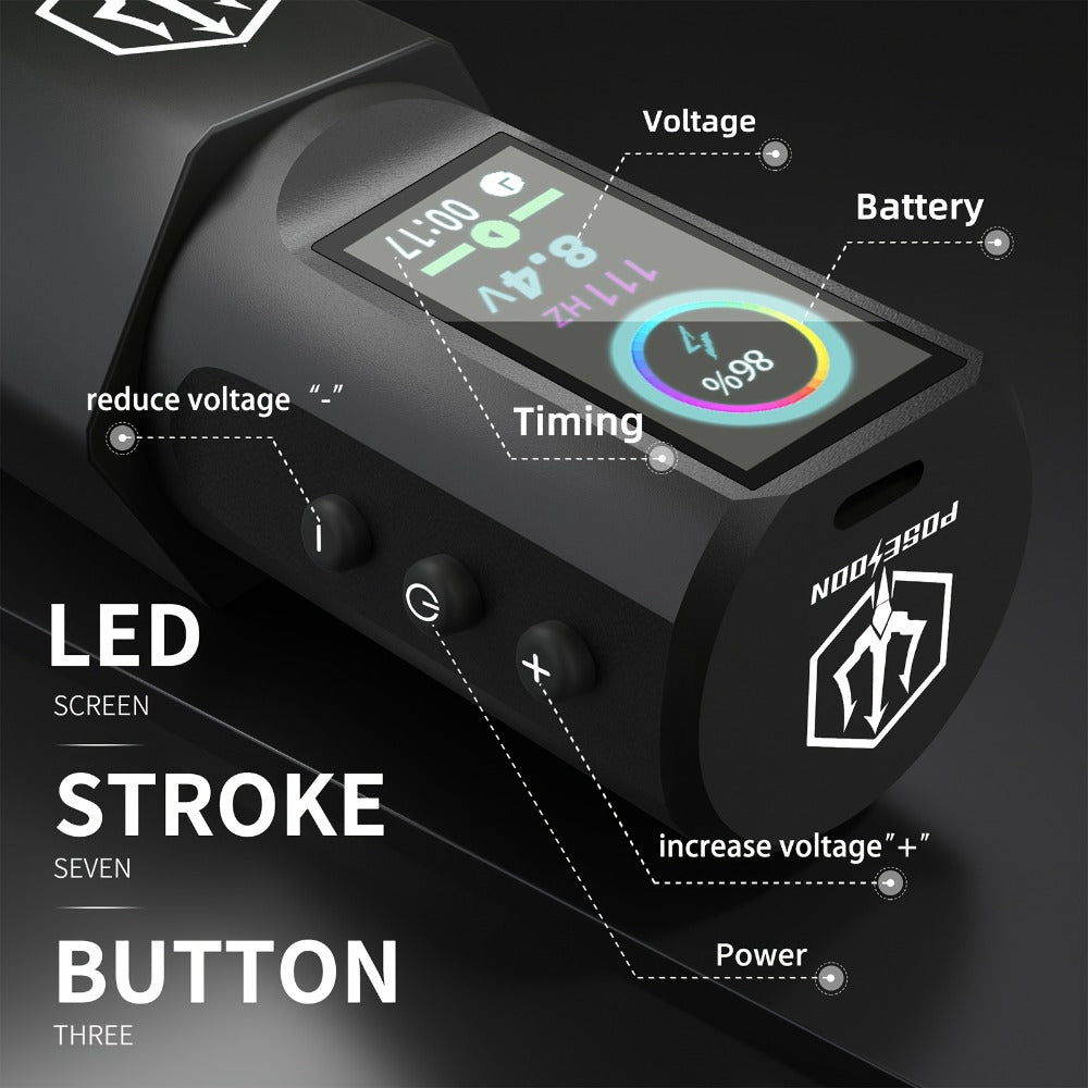 POSEIDON Tattoo Gun Kit-Tattoo Pen with 20pcs Tattoo Needles Cartridge And Wireless Power, Tattoo Pen Kit with Digital LED Display, Tattoo Machine Tattoo Supplies for Artist