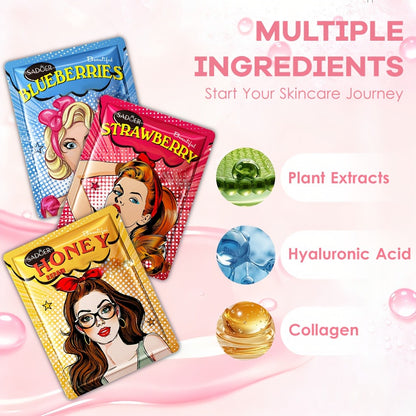 Fruit Extract Face Mask Set Eye Lip Masks Moisturizing Rose Honey Strawberry Scent All Skin Types Skincare Gift Set 32pcs / 60pcs