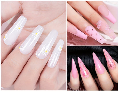 Nail Extension Gel Kit 5pcs Solid Builder Gel for Nails Clear Nude Hard Gel Nail Sculpting Set with Flower Molds Sculpting Brush 3D Nail Art Rhinestone Gel Acrylic Nail Starter Kit for Women