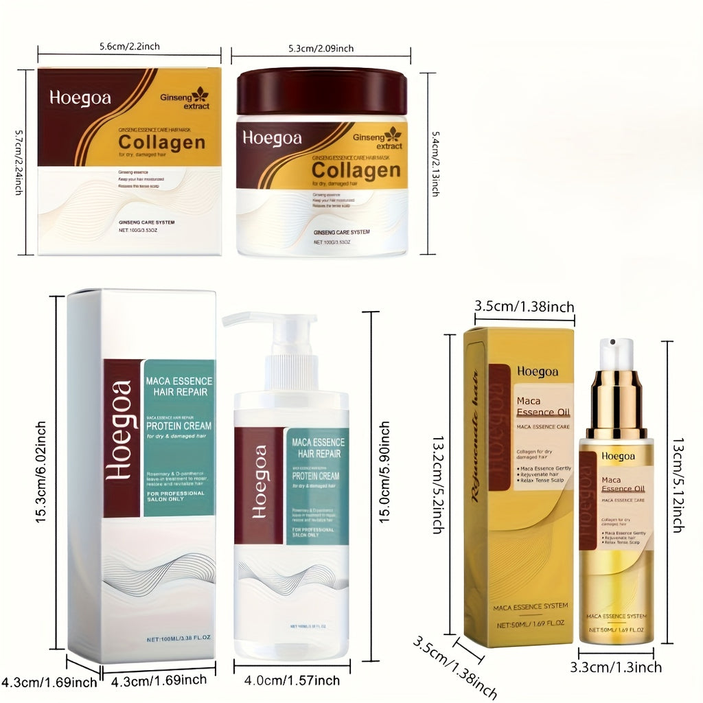 3pcs Collagen Hair Care Set, Comes With Head Massage Brush, Collagen Hair Mask, Keratin Free Wash Conditioner, Collagen Hair Care Essential Oil, Contains Moroccan Nut Seed Oil, Rosemary, Repairs Damaged Hair, Moisturizes, Perfect Girl Gift