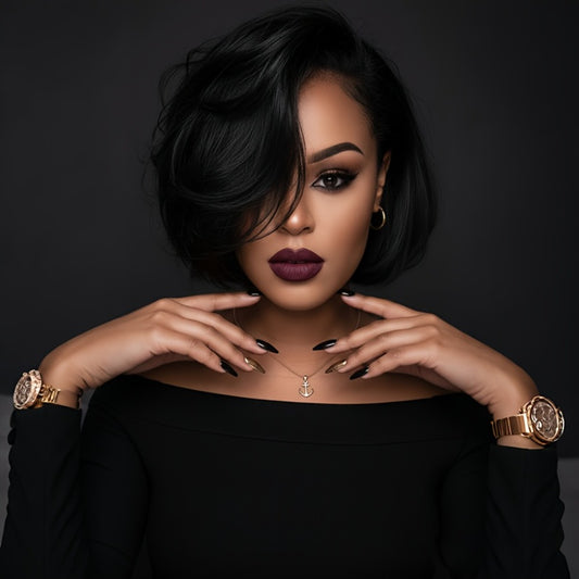 Short Brown Wig Black Hair Short Wavy Wigs for Women Highlight Hair Synthetic Short Bob Hairstyles for Women
