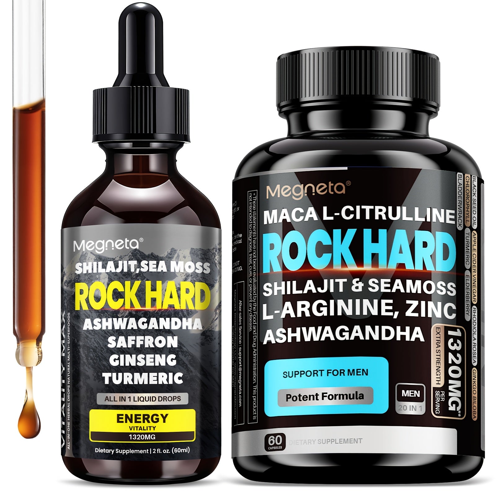 [Dual Power Rock Hard]Maca PILLS with Free Shilajit Drops|Premium Formula with Maca, Shilajit, Ashwagandha, Sea Moss, Elderberry, Ginger &Saffron |All In 1 Supplements|Unleash the Beast, Plant-Based, Men's Health, Adaptogenic|1 Month Supply
