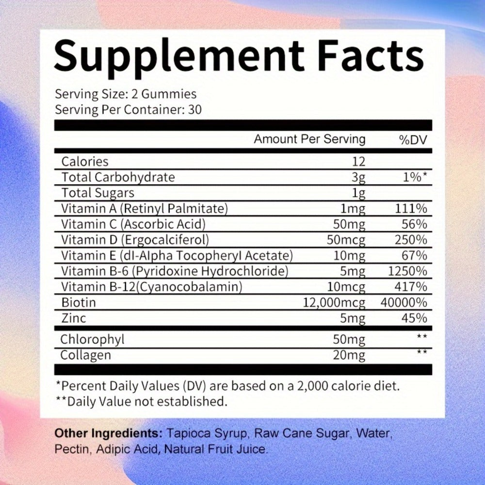 BEWORTHS Biotin Gummies 12000mcg with Biotin, Collagen, Keratin, Chlorophyll, Zinc And Vitamin A, B6, B12, C, D, E Complex Supports Hair Skin And Nails for Women & Men