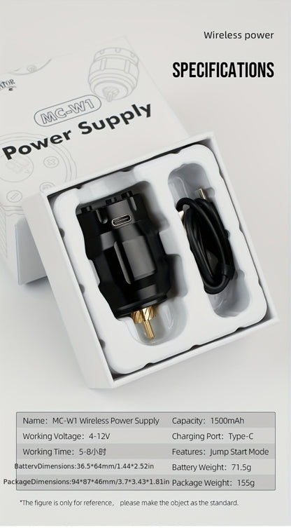 Wireless Tattoo Power Supply — Portable Rechargeable Battery Pack, LED Digital Display, RCA Connector, Compatible with Rotary Tattoo Machines & PMU Devices, 4 Colors