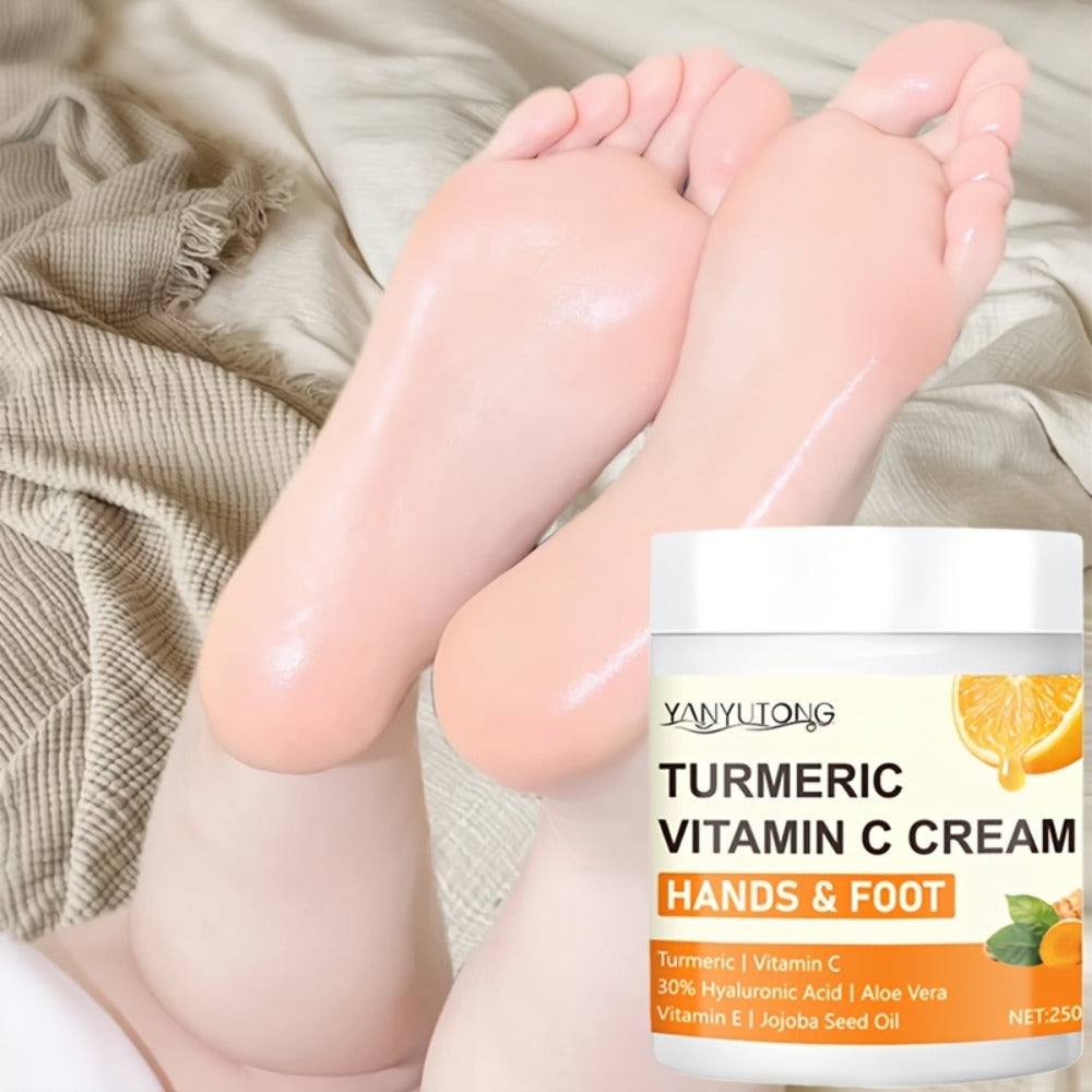Turmeric Vitamin C Foot Moisturizing Cream, Rich in Vitamin C And Hyaluronic Acid - Hydration And Moisturization, Gentle Exfoliation, Ideal for Dry And Cracked Heels, Feet, And Elbows Care