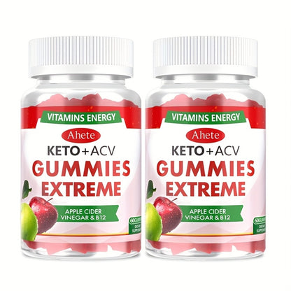 Apple Cider Vinegar Gummies Vegan Keto with Beet Juice & Vitamin B12 — ACV Supplement for Digestion Antioxidant & Metabolism Support Apple Flavour | 60 Gummies 1 or 2 Bottle Options