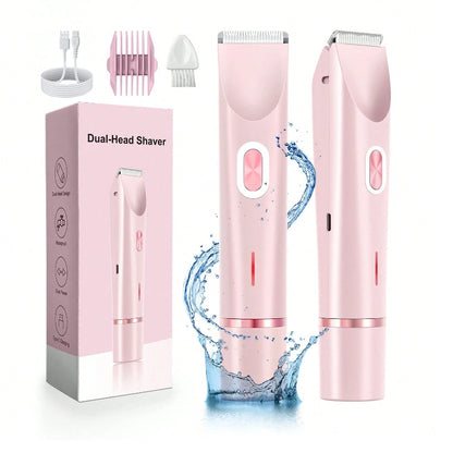 Electric Hair Trimmer 2-in-1 Rechargeable for Women - Dual Head Bikini Razor Face Shaver Body Arms Thighs USB Charging Stainless Steel Blade Cordless Hair Remover