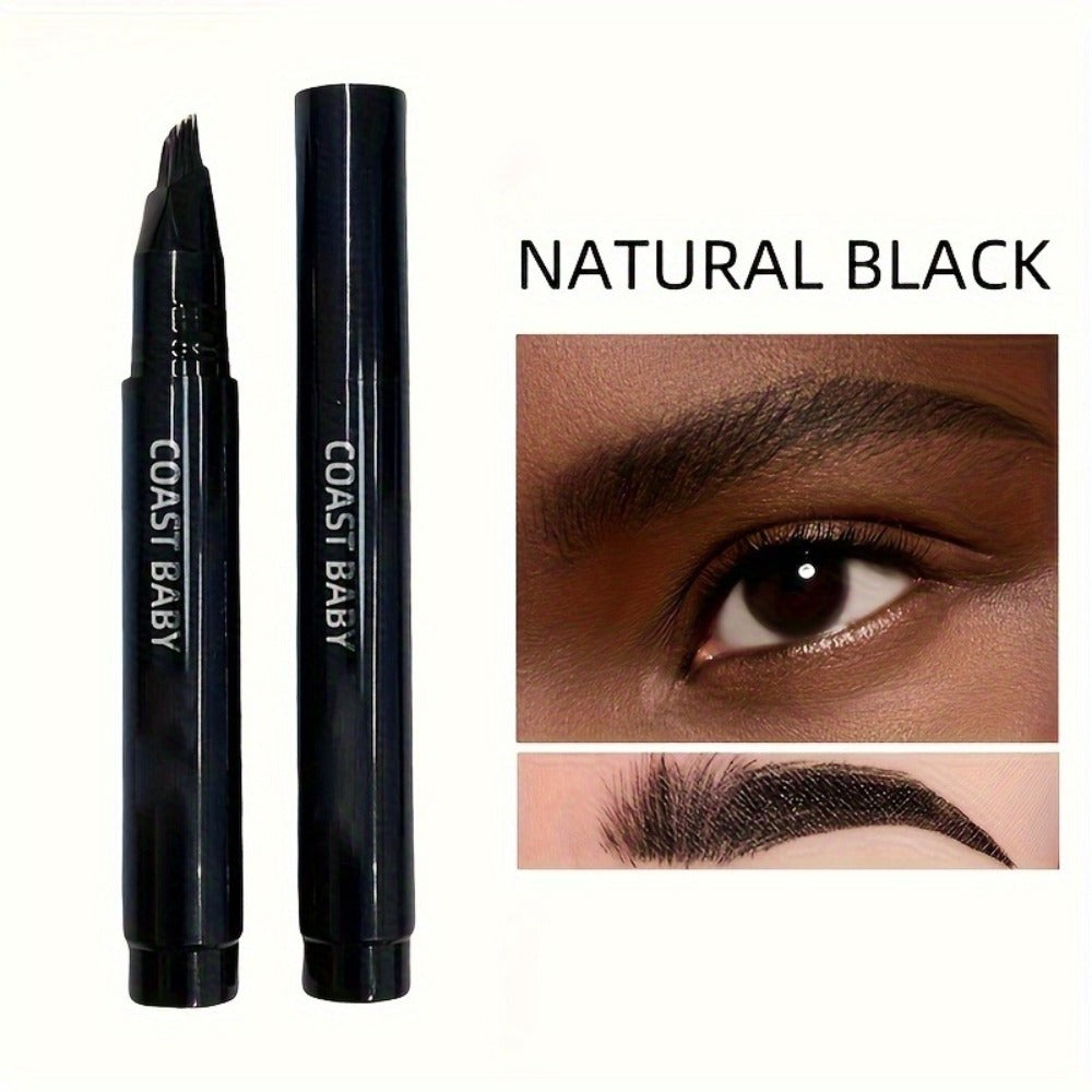 Eyebrow Pencil Set 4 Pack Multi-Fork Tip Waterproof Hair Stroke Brow Pen - Smudge-Proof Long-Lasting Microblading Effect Hairline Filler for Sparse Brows Beginner-Friendly 4 Colors