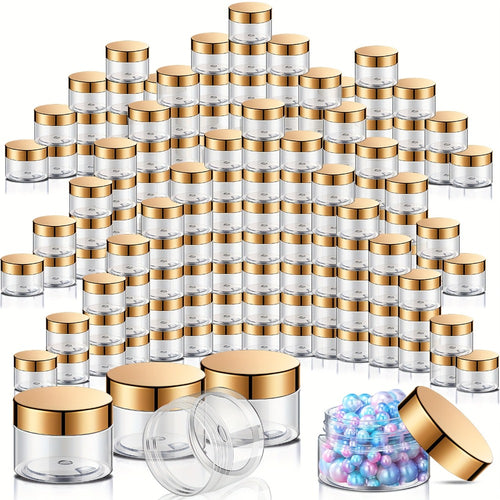 Plastic Jars with Lids 2oz 100 Pack Wide Mouth Clear Containers with Golden Flip Top Lid for Lotion Cream Body Butter Rhinestones Travel Storage Cosmetic Jars