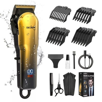 Professional Hair Clippers for Men Cordless Metal Barber Clipper with Zero Gap T-Blade LED Display & Guide Combs - Rechargeable Beard Trimmer Grooming Gift