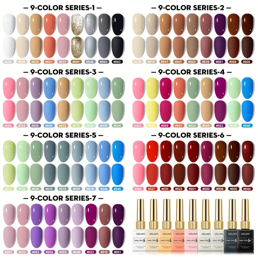 XEIJAYI 9pcs Series Nail Polish Set - LED, Glossy Finish, Alcohol-Free, DIY Manicure Kit for Fall & Winter, Round Bottle Design, Salon-Quality Color Gel, Salon Quality Nail Polish|Glossy Finish Nails| LED Nail Polish, Nail Polish Set