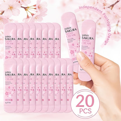Cherry Blossom Hand Cream 20pcs — LAIKOU Japanese Sakura Moisturizing Hand Cream with Glycerin & Vitamin C, Lightweight Portable Travel Size | Mother's Day Gift Set