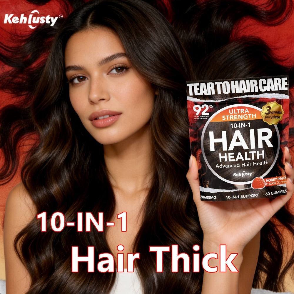 [Hair Thickening Gummy] 10-In-1 Hair Thickening Gummy Supplement - Contains Biotin, Vitamin C, Collagen And Zinc, Nourishes Skin And Supports Strong, Healthy Nails, Promotes Hair Thickness, Suitable For Men And Women, Peach Flavour, 60 Gummies, Local Ware
