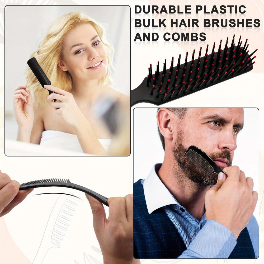 Bulk Hair Brushes & Combs Set 50pcs - Detangling Hairbrush with Fine Tooth Comb, Individually Wrapped Hygienic Packaging for Travel, Charity, Hotel & Salon Distribution