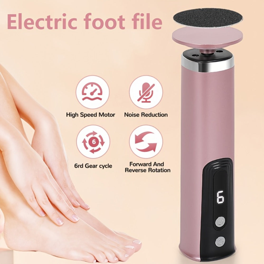 Electric Foot File & Callus Remover - USB Rechargeable 2-in-1 Foot Trimmer with Adjustable Speed, 2 Sanding Heads & 10 Sandpaper Pads, Portable Pedicure Tool for Dry Dead Skin, Pink