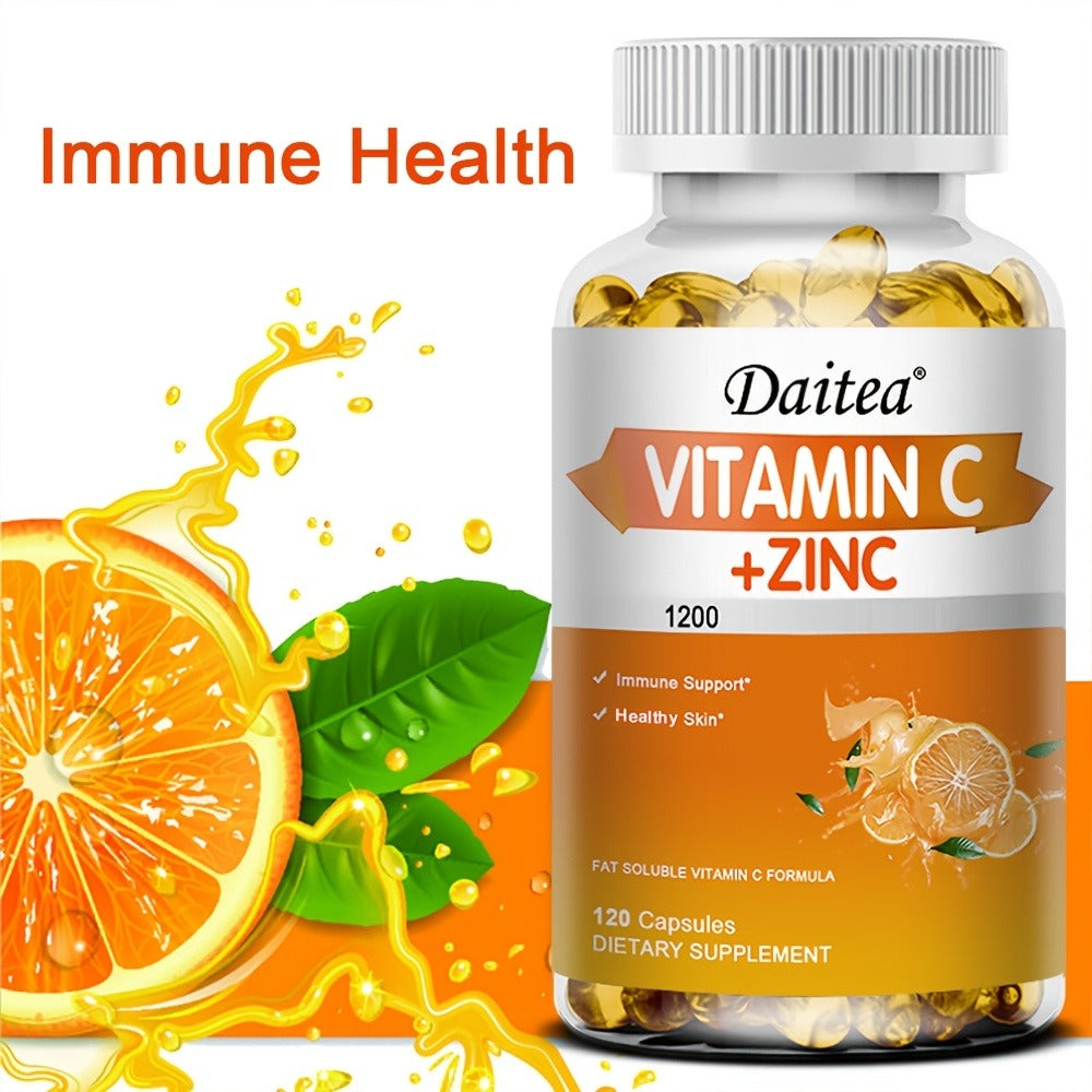 120 Softgels Vitamin C With Zinc Supplement | 1200mg Vitamin C, 20mg Zinc for Immune Support - DAITEA Brand