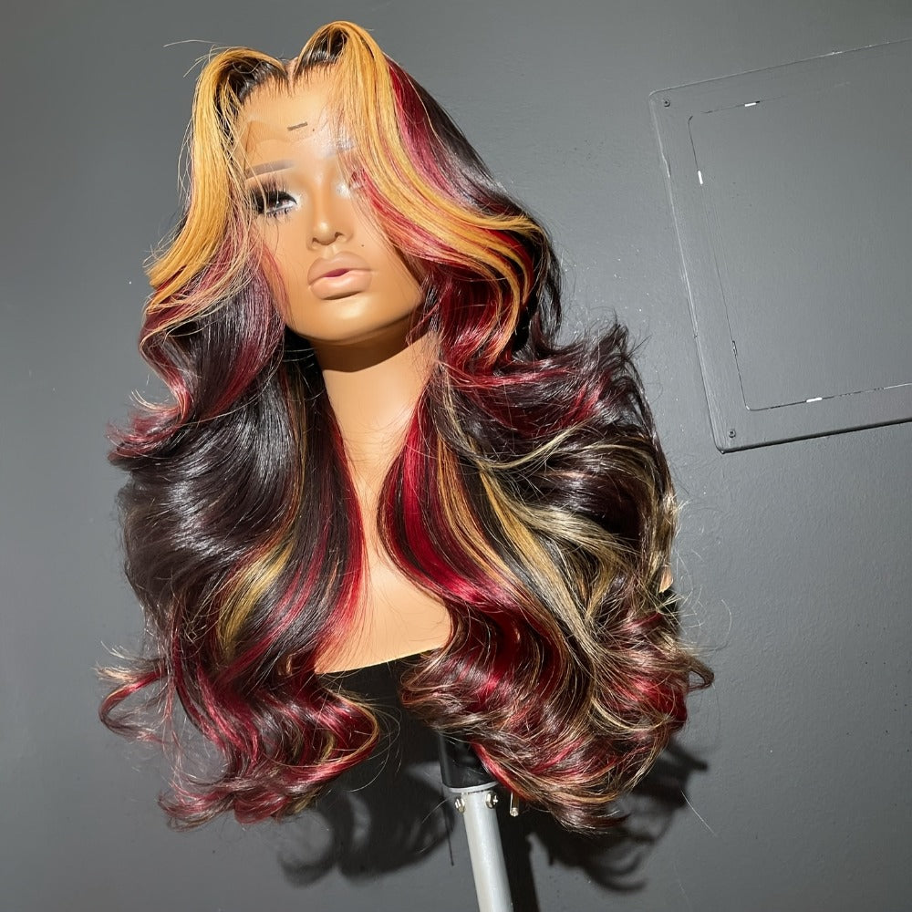 Lace Front Wig 13x4 HD Body Wave 28 Inch 180% Density Highlight Color Glueless Pre-Plucked Natural Hairline Transparent Lace Wig for Women All Skin Tones