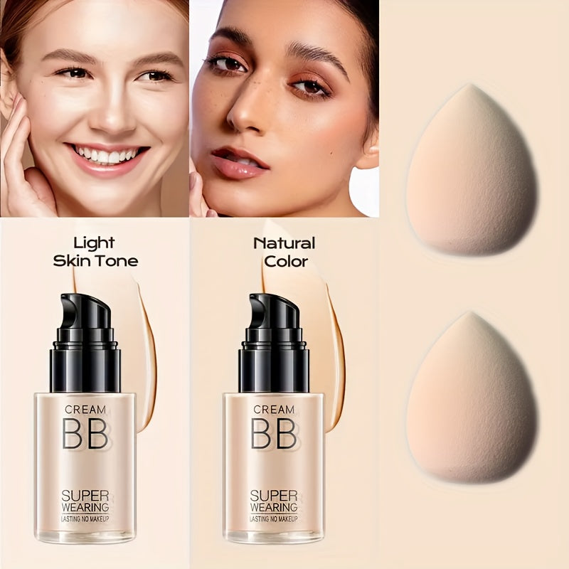 2pcs Set BB Cream Liquid Foundation Complimentary Makeup Egg- Super Wearing, Long-Lasting Flawless Finish, Moisturizing & Isolating, Medium Coverage, Impeccable Cream Women's Cosmetic Set Holiday Gift,, Easter Bonus Gift, Clean Girl