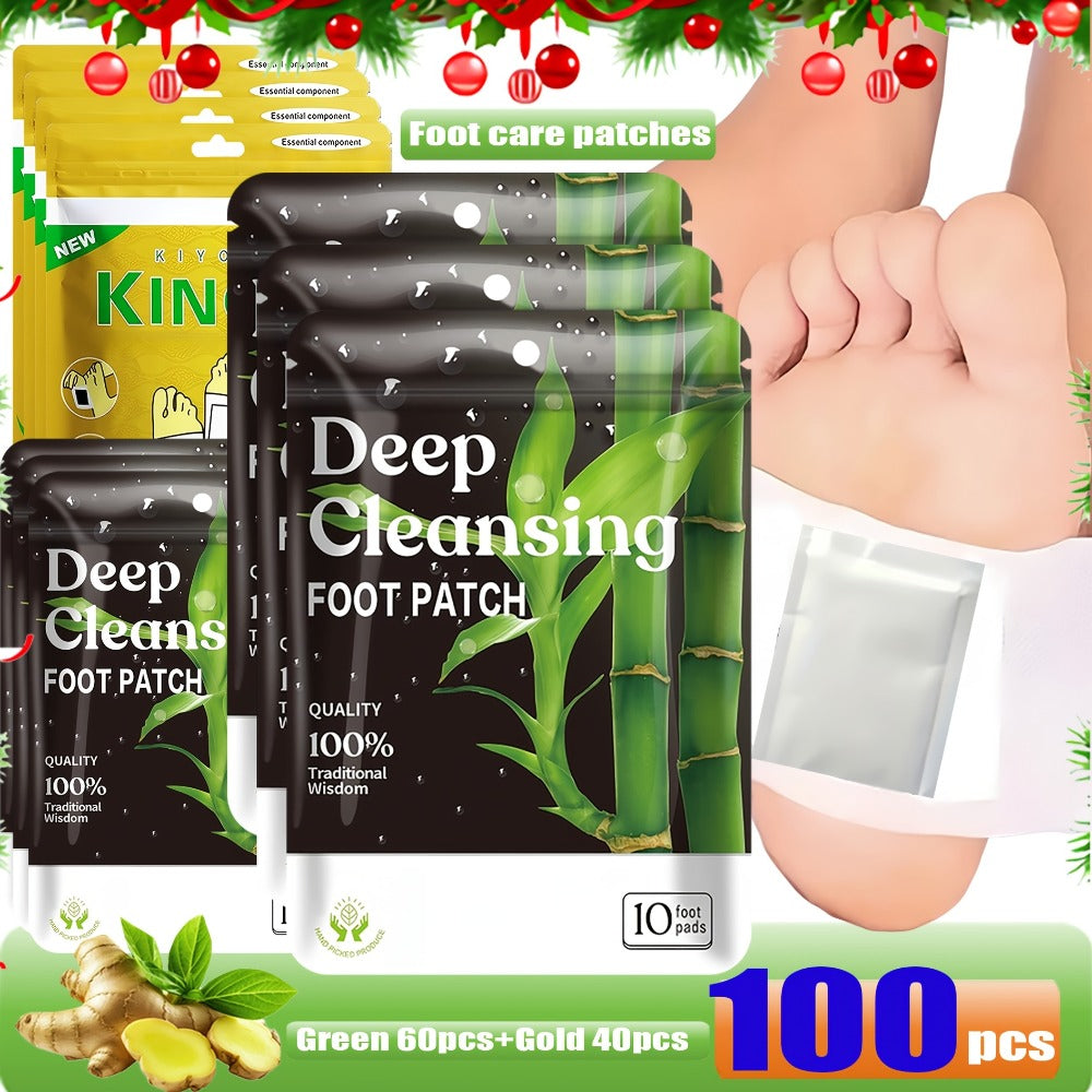 [Christmas Gift] 100pcs Deep Cleaning And Care Foot Patch Set - Green Package, Natural Bamboo Vinegar Ginger Powder Plant Ingredients, Alcohol Free Enhanced Cleaning And Moisturizing, Cheap Foot Care Massage Mat For Winter Foot Bath - Christmas Gift - Loc