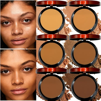 Contour & Foundation Powder Palette 6 Shades Matte Full Coverage Oil Control Waterproof Blush Bronzer Highlighter with Blending Puff Light to Dark Natural Finish