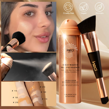Liquid Foundation Spray with Brush 2PCS Matte Finish Panthenol & Hyaluronic Acid for Sensitive Dry Mature Skin Non-Sticky Natural Flawless Coverage Women