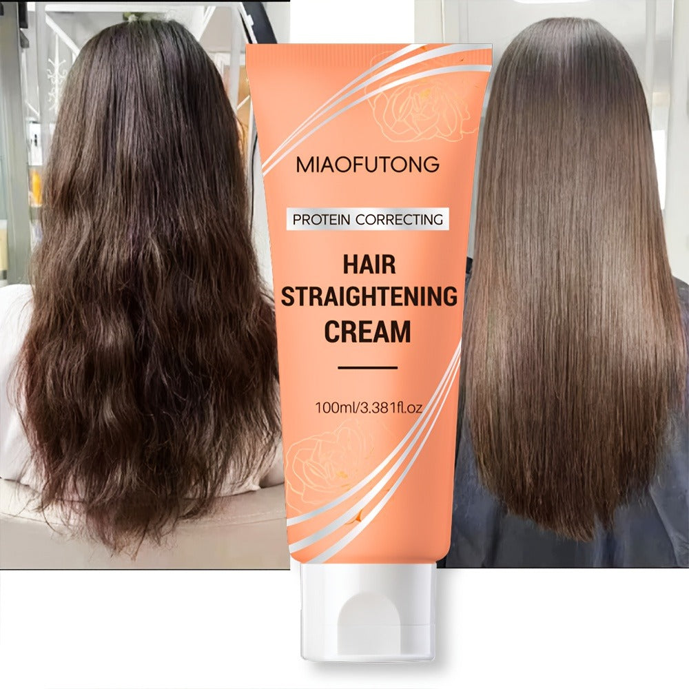 Hair Straightening Cream Protein Formula - Moisturizing Smoothing Deep Hydration Frizz Control, Strengthens All Hair Types, Non-Greasy Lightweight Texture, Salon-Quality Results at Home, 100g