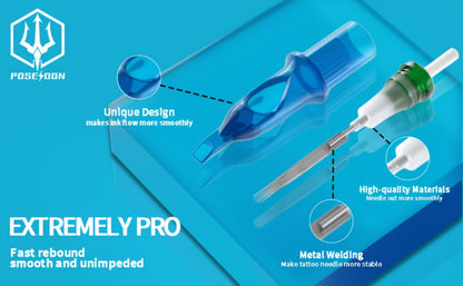 Tattoo Cartridge Needles 50pcs POSEIDON V3 Mixed Assorted Sizes with Membrane Safety Cartridges Stainless Steel Sterile Needles for Tattoo Machine Pen RL RS RM