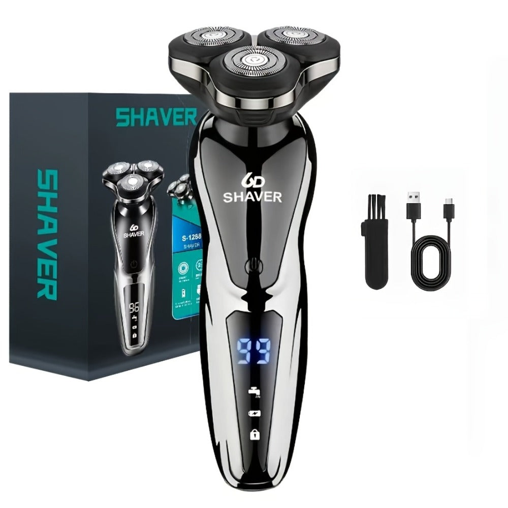 Men' 3-in-1 Electric Razor & Shaver - Portable Beard Trimmer with 3D Floating Blade, Digital Display Suitable for Nose Hair Trimmer, Ear Hair Shaver, Eyebrow Grooming Machine, - Shaving Device