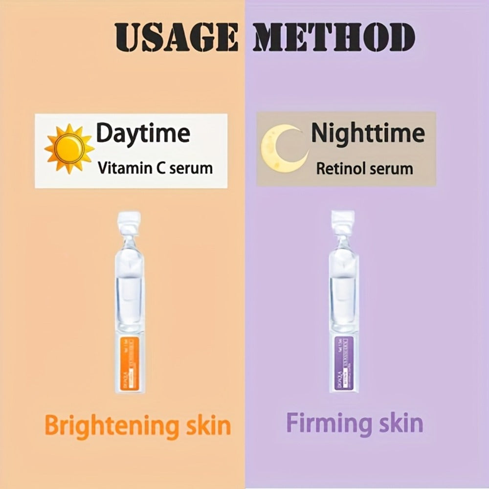 Retinol & Vitamin C Essence Set – AM Brightening + PM Firming Serum Duo for All Skin Types, Travel-Friendly Anti-Aging Skincare, 30 Pcs Each