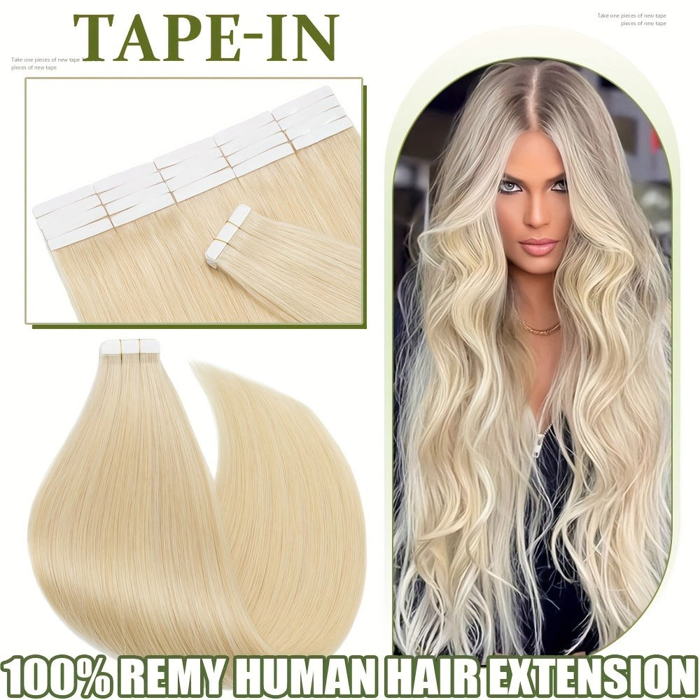 Tape In Hair Extensions Human Hair Brazilian Remy Straight - Invisible Seamless Weft 12-24 Inch Multi-Color Blonde Brown Ombre 10pcs