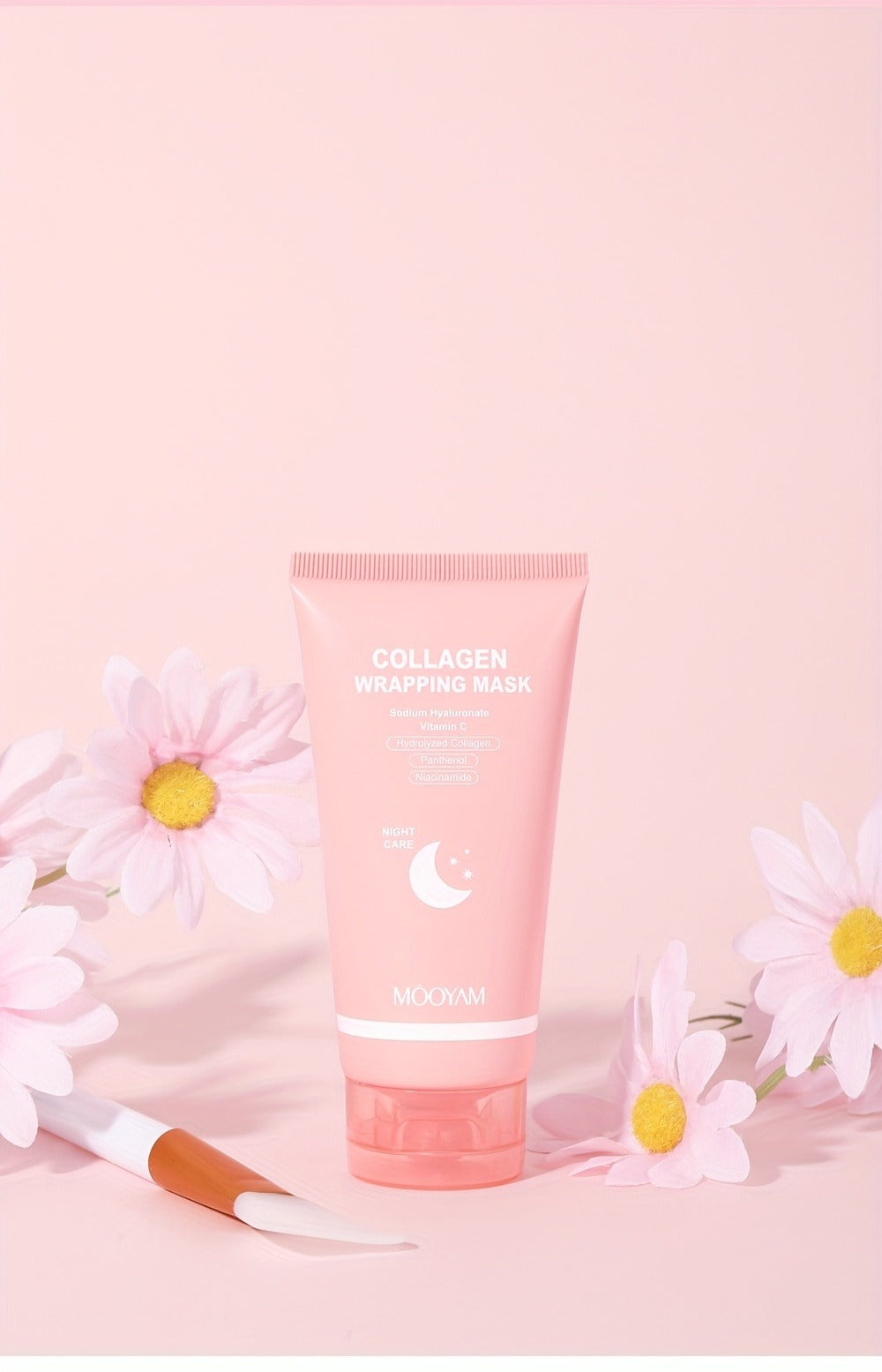 2pcs/3pcs Collagen Night Mask with Brush - Elasticity and Moisturizing Care, Contains Hydrolyzed Collagen, Niacinamide, Sodium Hyaluronate and Vitamin C - Korean Skincare Product Formulas, 2. 71oz