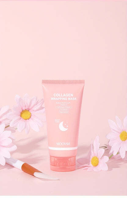 Collagen Night Mask with Brush — Hydrolyzed Collagen, Niacinamide, Hyaluronic Acid & Vitamin C | Korean Skincare Sleeping Mask for Elasticity & Deep Moisture | 2.71oz