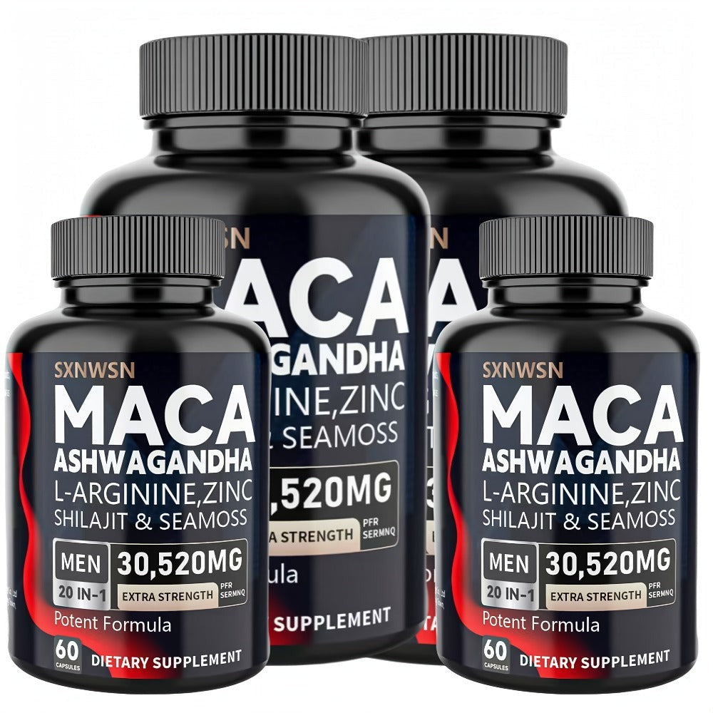 60 Ashwagandha Capsules Maca Capsules, Ashwagandha Maca Root Sea Moss Shilajit L-Arginine L-Citrulline;Assists with Stress, Mood, Supplement for Men And Women