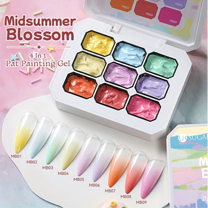 4-in-1 Pat Ombre Gel Nail Polish 9 Colors Gradient Stamping Painting Rub Powder – Solid Varnish for DIY French Manicure & Salon Nail Art, Chrome Glitter Effect for Women by UR SUGAR