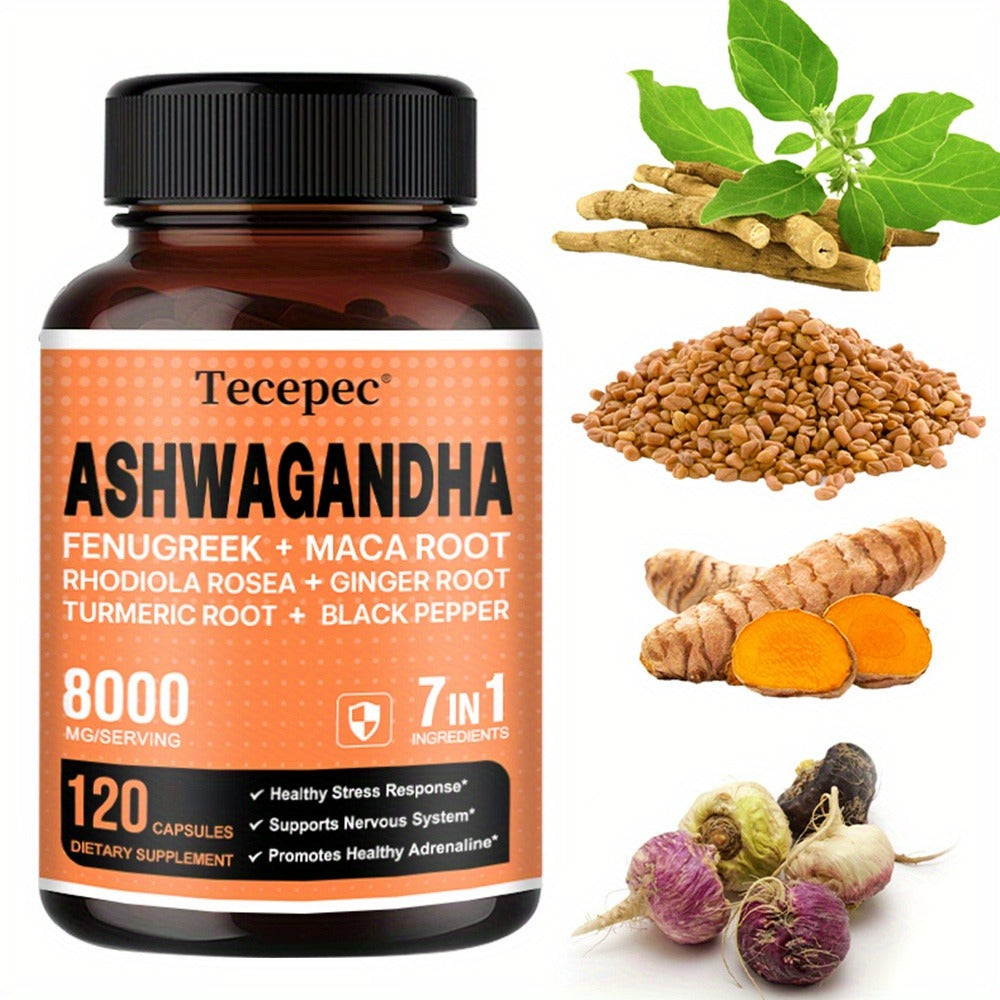 7-in-1 Supplement Containing Ashwagandha, Maca, Rhodiola Rosea, Ginseng, Etc. - Supports Stress And Nerve Health - 120 Capsules(Choose 1 Or 2 Bottles)