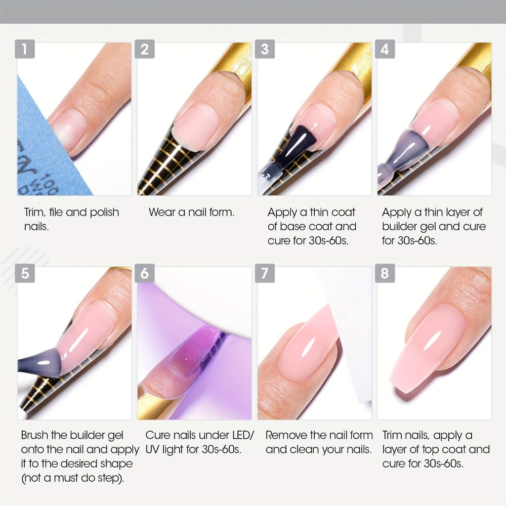 Gellen Builder for Nail Gel, 7-In-1 Clear Gel Builder for Nail Thickening 2pcs, LED for Nail Lamp Cured Hard Gel for Nail Strengthener Extension Gel Base Rhinestone for Nail Glue Gel Soak Off Gel Builder Base for Nail Art, 15Ml 0.51Fl Oz