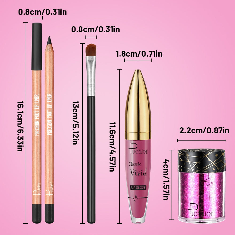 Glitter Lip Makeup Set - Sparkling Lip Glitter Kit with Lip Liner Lip Gloss Chunky Glitter & Lip Brush - Metallic Lip Combo for Party Festival Rave Makeup Gift for Women