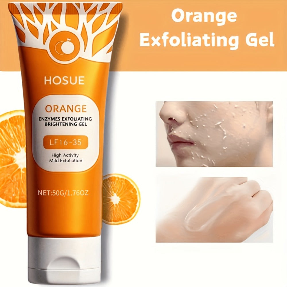Orange Exfoliating Gel Face & Body Brightening Radiance Booster Gentle Hypoallergenic Exfoliant for All Skin Types Daily Glow Skin Care 50g