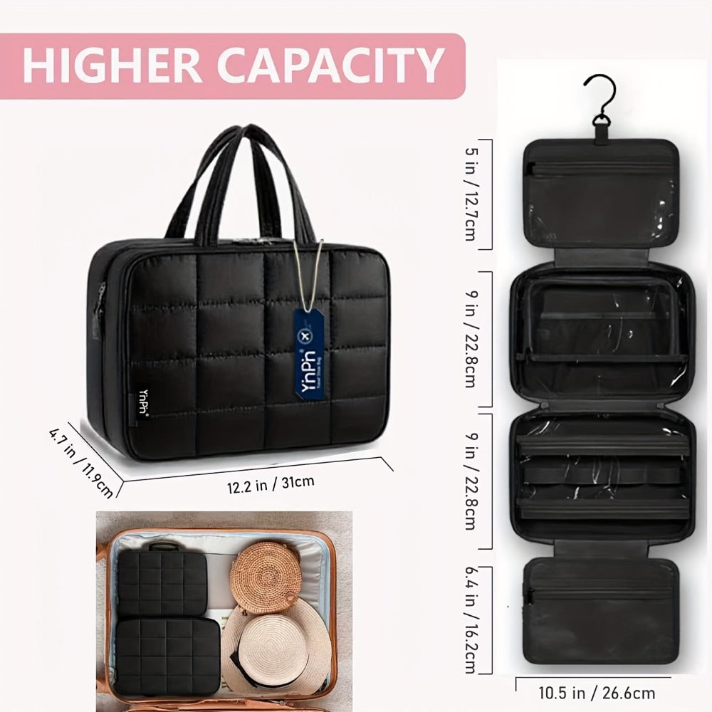 Hanging Travel Toiletry Bag Large Cosmetic Organizer for Full-Size Products Hanging Travel Makeup Bag Waterproof Bathroom Organizer Pink Beige Black