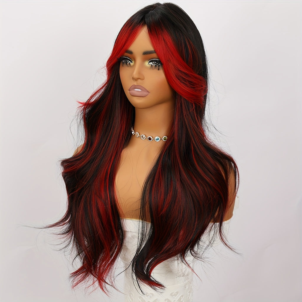 24 Inches, Red Dyed, A-shaped Bangs, High-temperature, Rose Inner Net, Suitable for Daily Wear, Event Wear, Ladies' Wig