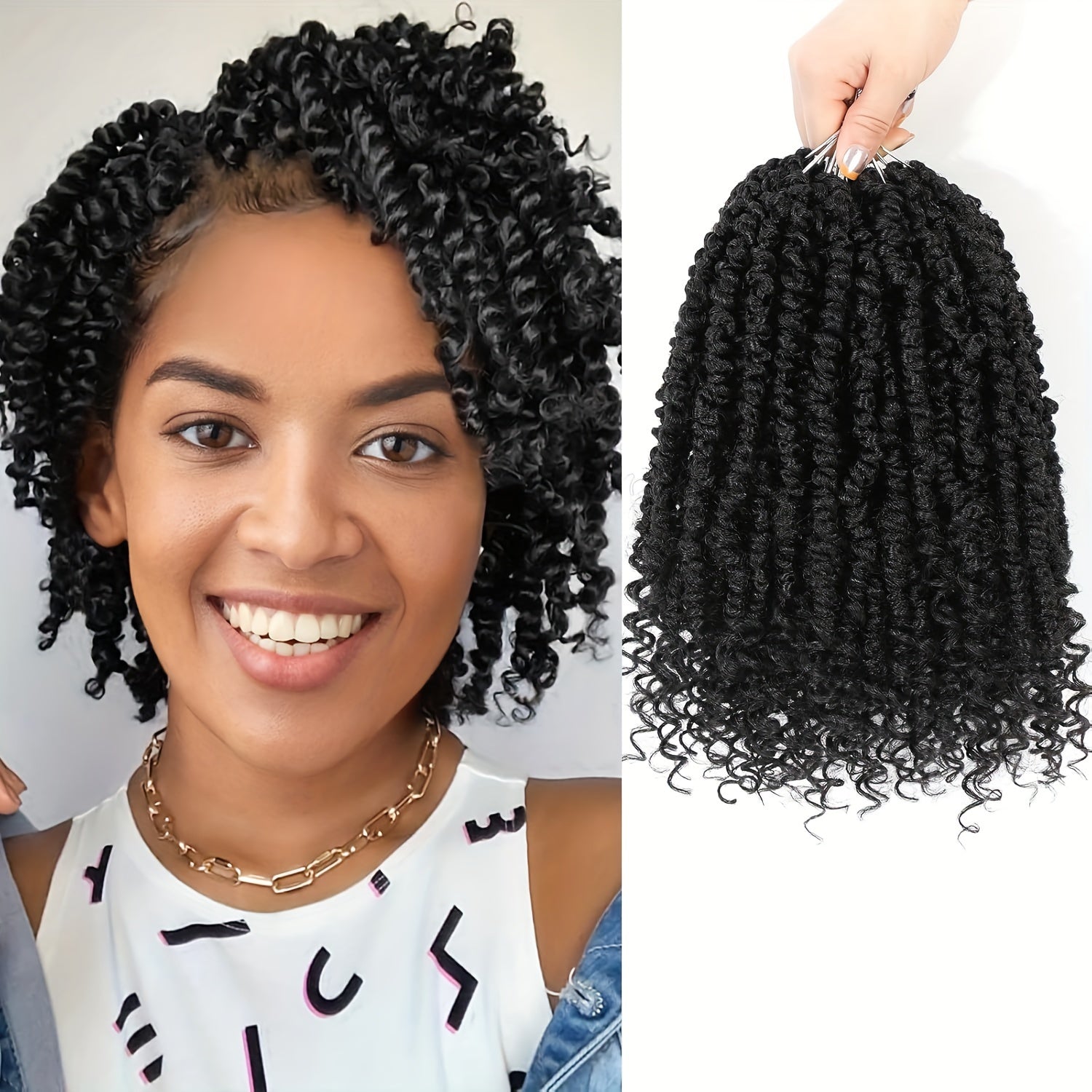 Passion Twist Crochet Hair 8-10 Inch 8 Packs Pre-twisted Passion Twist Hair Pre Looped Crochet Braids Short Twist Hair With Curly Ends Soft Bohemian Crochet Hair Extension For Women