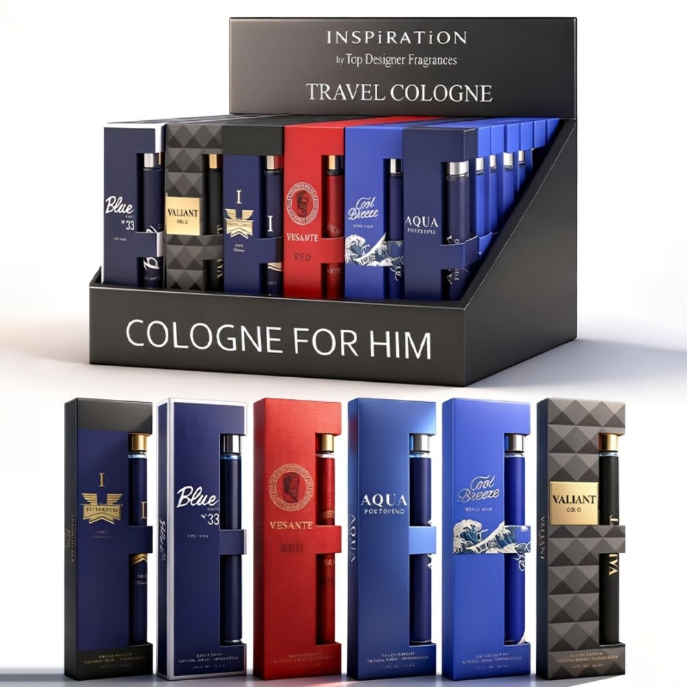 Travel Cologne Gift Set for Men – 6-Piece Mini EDP Spray Sampler, Long Lasting Unique Scents, TSA-Friendly Travel Size, Holiday Dating Gift for Him