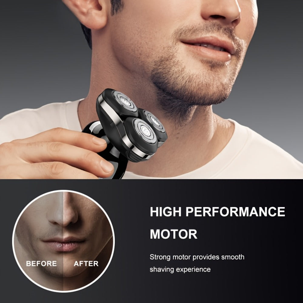 Men' 3-in-1 Electric Razor & Shaver - Portable Beard Trimmer with 3D Floating Blade, Digital Display Suitable for Nose Hair Trimmer, Ear Hair Shaver, Eyebrow Grooming Machine, - Shaving Device