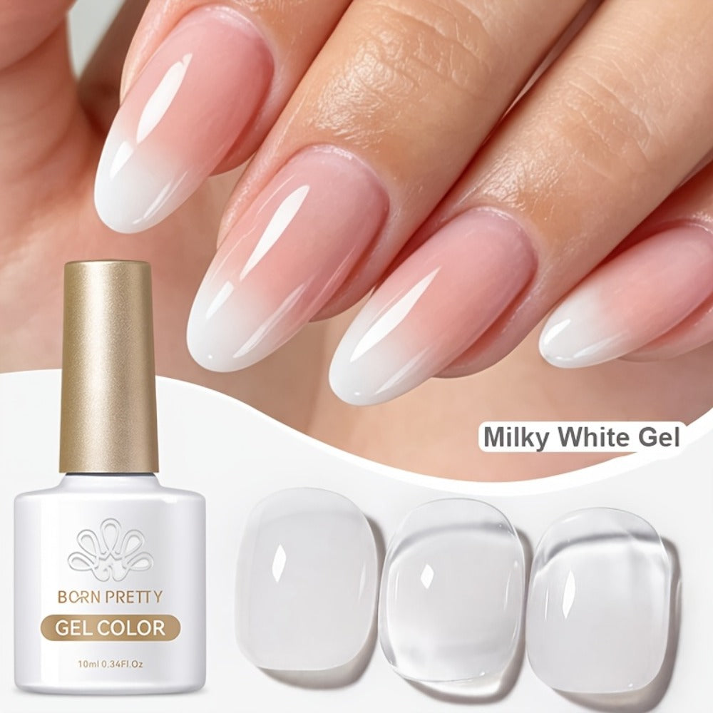 BORN PRETTY Milky White Jelly Nude Gel Nail Polish 0.34oz White Translucent Soak Off Gel Vernis Semi Permanent Need Light