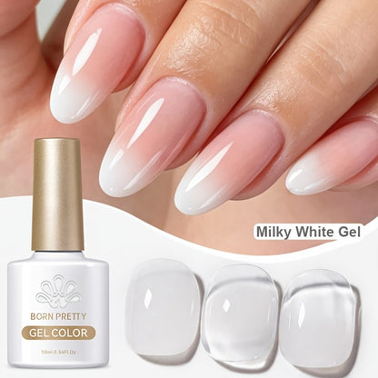 Jelly Gel Nail Polish Translucent 10ml – Glass Nail Look, 30-Day Soak-Off Semi-Permanent UV LED, Milky White Snow Glitter Pink Nude Shades, Buildable Salon Quality for Women