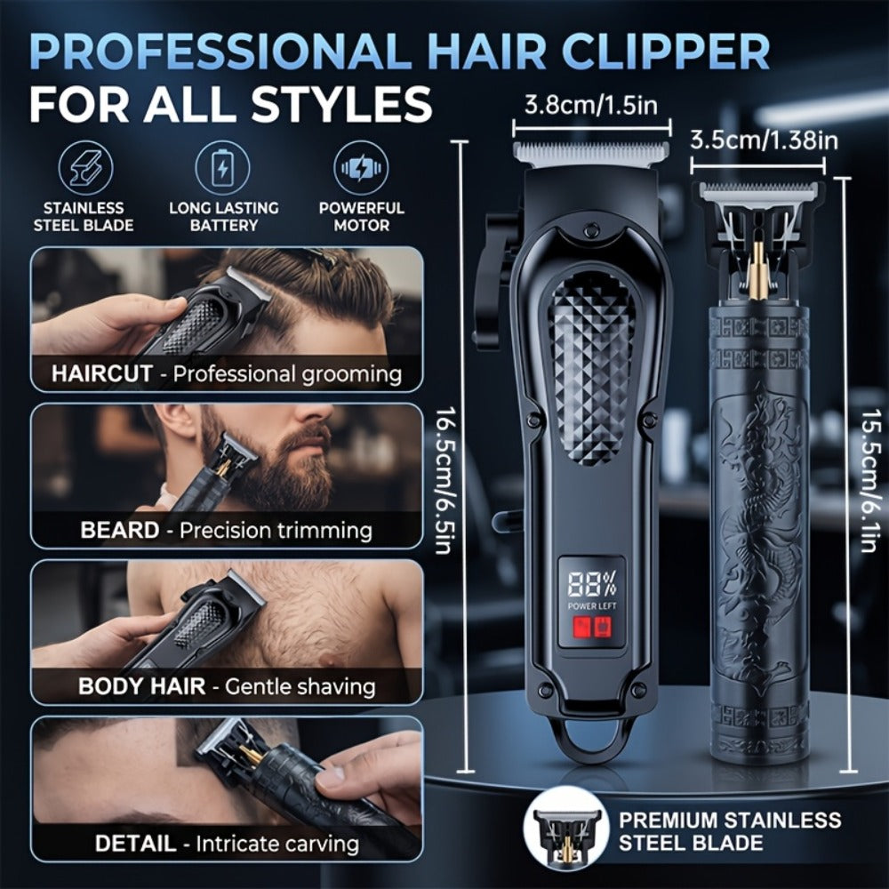 A 2pcs Men'S Grooming Set, Including an Electric Hair Clipper And a Detail Trimmer, with USB Charging And an LCD Display, Is an Ideal Gift for Fathers, Husbands, And Boyfriends on Father'S Day And Birthdays